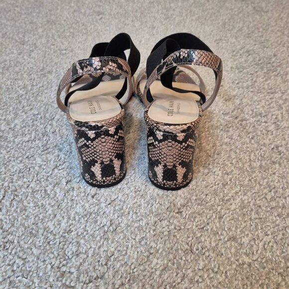 Cole Haan Women’s 8 Aniston Elastic Black Snake Print Leather Heels Sandals - Picture 3 of 8